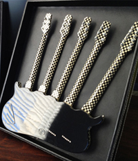 Click to see Larger Image of Rick Nielsen Five-Neck Checkered Miniature Guitar Replica by AXE HEAVEN®