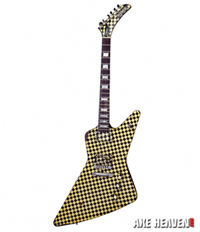 Click to see Larger Image of Rick Nielsen Checkered Explorer Miniature Guitar Replica Collectible by AXE HEAVEN®