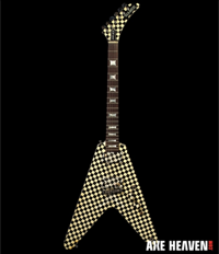 Click to see Larger Image of Rick Nielsen Checkered Flying V Miniature Guitar Replica Collectible by AXE HEAVEN®