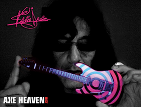 Eddie Ojeda Holding Licensed Miniature Guitar by AXE HEAVEN®