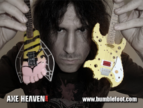Ron Thal Holding Licensed Miniature Bumblefoot and Swiss Cheese Guitars by AXE HEAVEN®