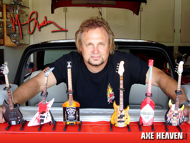 Michael Anthony with Collection of Licensed Miniature Bass Guitars by AXE HEAVEN®
