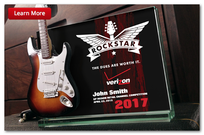 Mini Guitar Trophy & Awards are great for custom corporate awards and employee recognition ROCKSTAR awards.