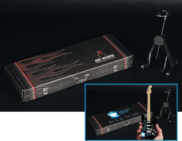 Gift Box & Stand Included with each Custom Promo Mini Guitar