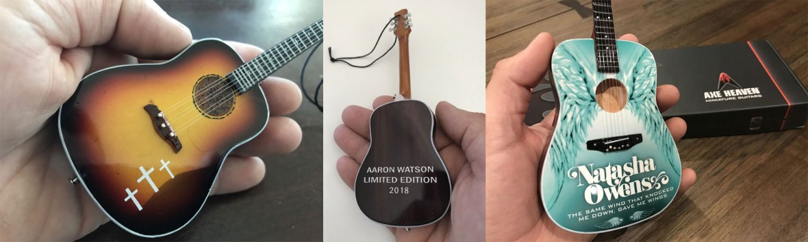 Aaron Watson Limited Edition Custom 6" Acoustic Guitar Ornament and Natasha Owens Promo 10" Acoustic Mini Guitar