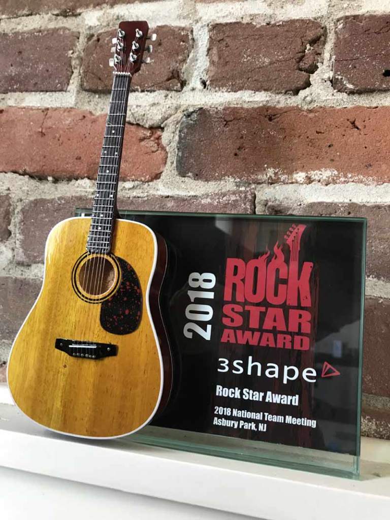 Rockstar Award - 7" x 5" Glass Frame with Acoustic Mini Guitar