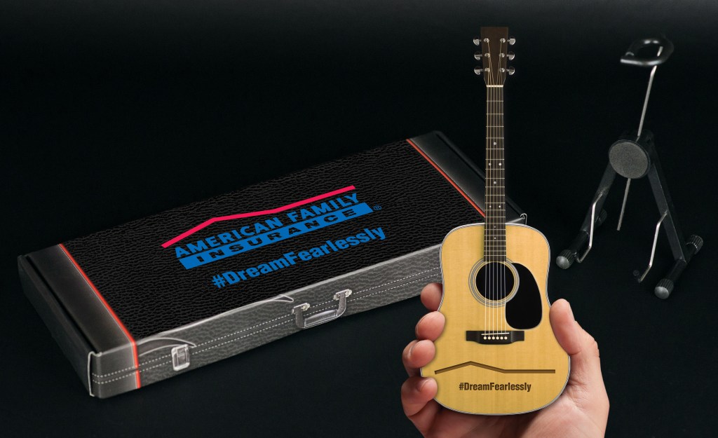 American Family Insurance Custom Promotional Package for Laser Engraved Acoustic Mini Guitar by AXE HEAVEN®