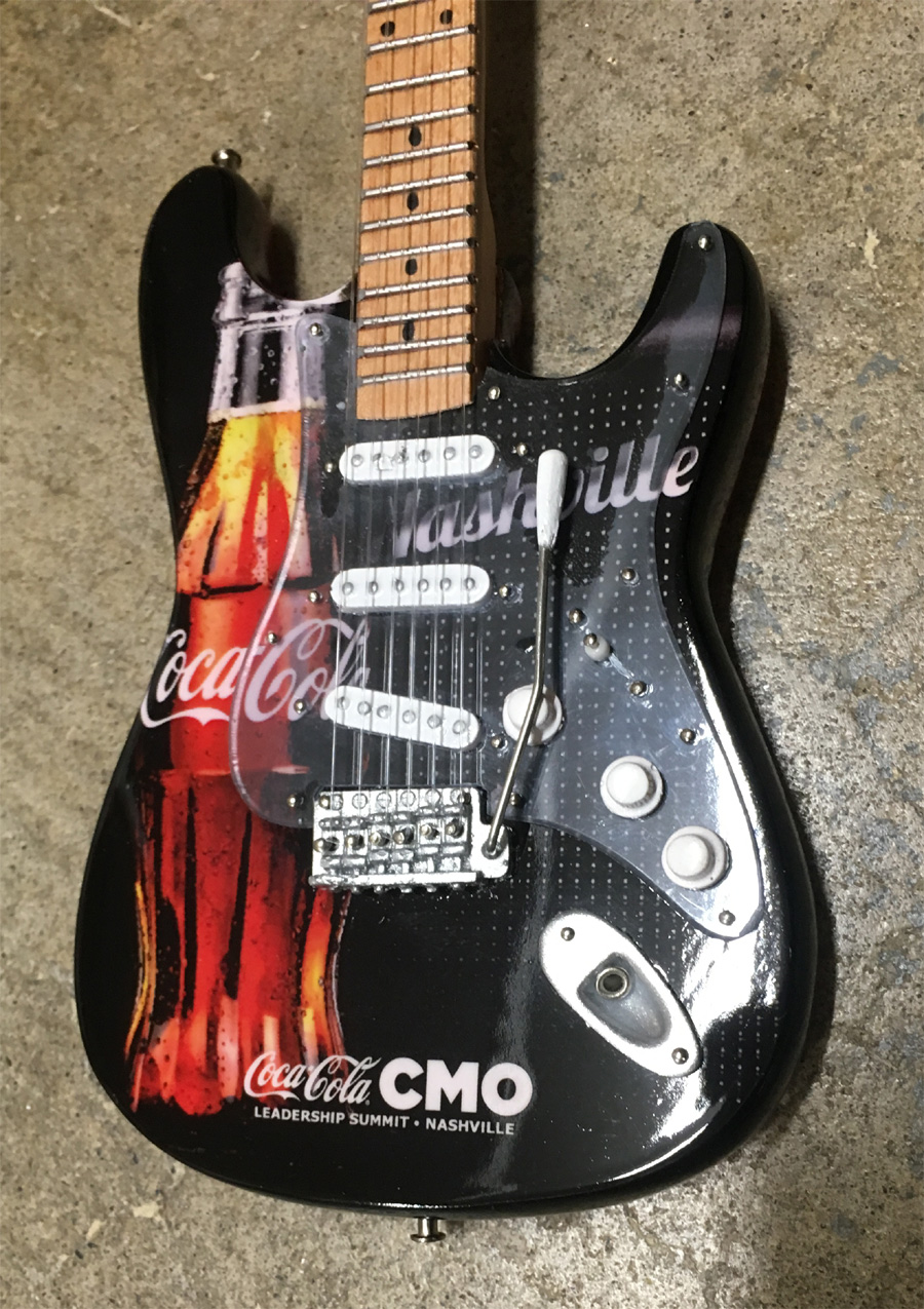 Coca-Cola® Promo Fender™ Stratocaster™ Mini Guitar by AXE HEAVEN® - Front Close-Up