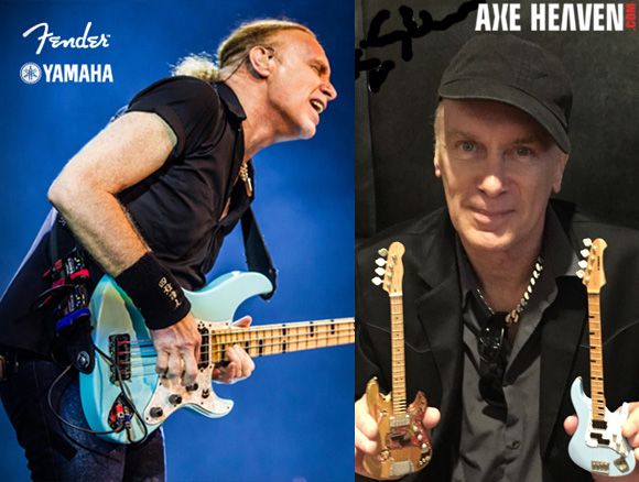 Billy Sheehan - an AXE HEAVEN® Exclusive Artist - Holding Officially Licensed Miniature Bass Guitars by AXE HEAVEN®
