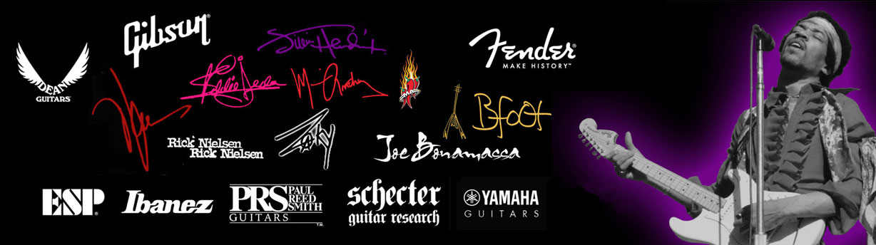Logos of AXE HEAVEN Officially Licensed Guitar Brands and Rockstars
