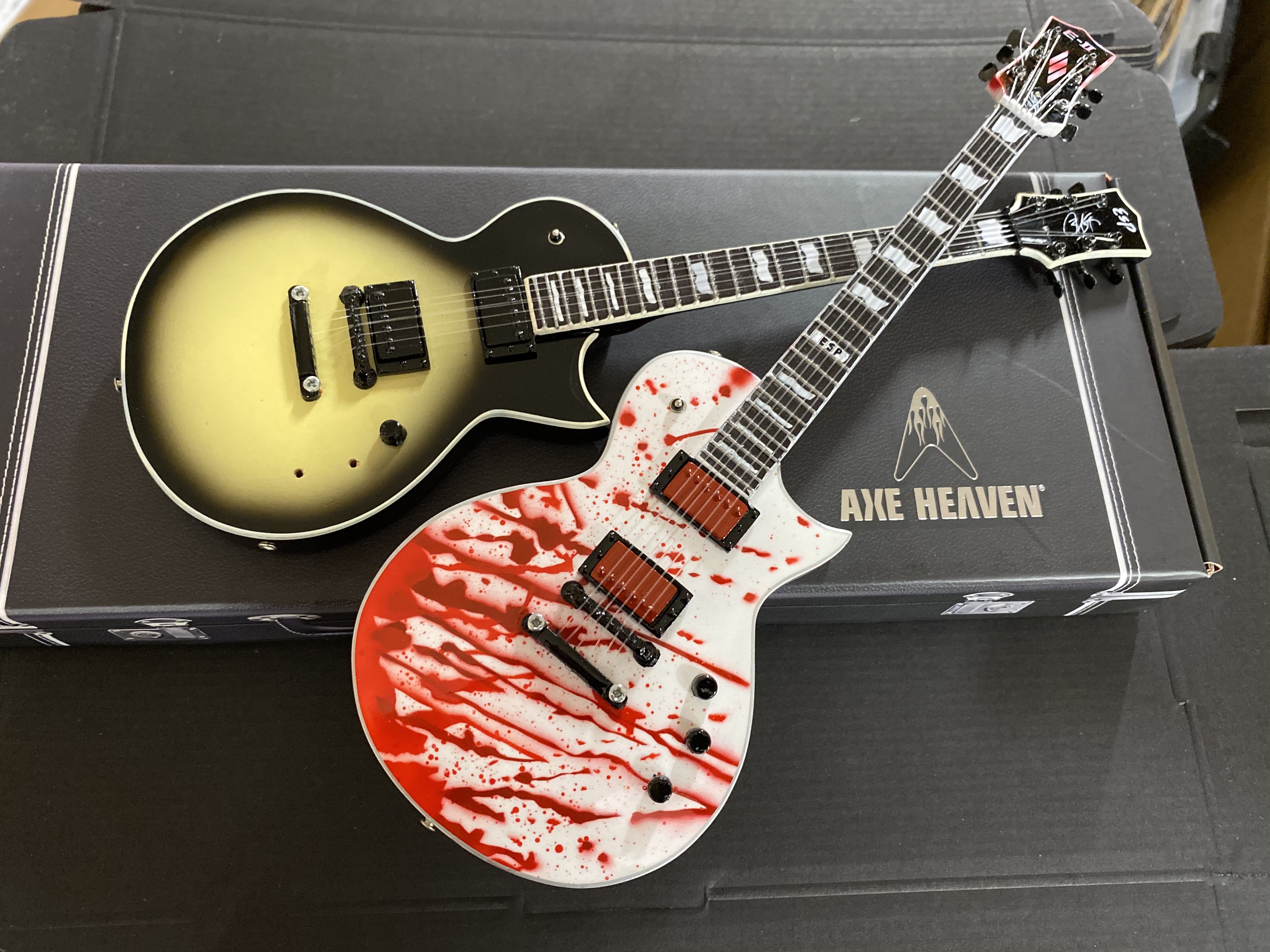 Bobby Keller Blood Splatter and Black Natural Burst ESP Eclipse Mini Guitar Replica Collectibles by AXE HEAVEN®
