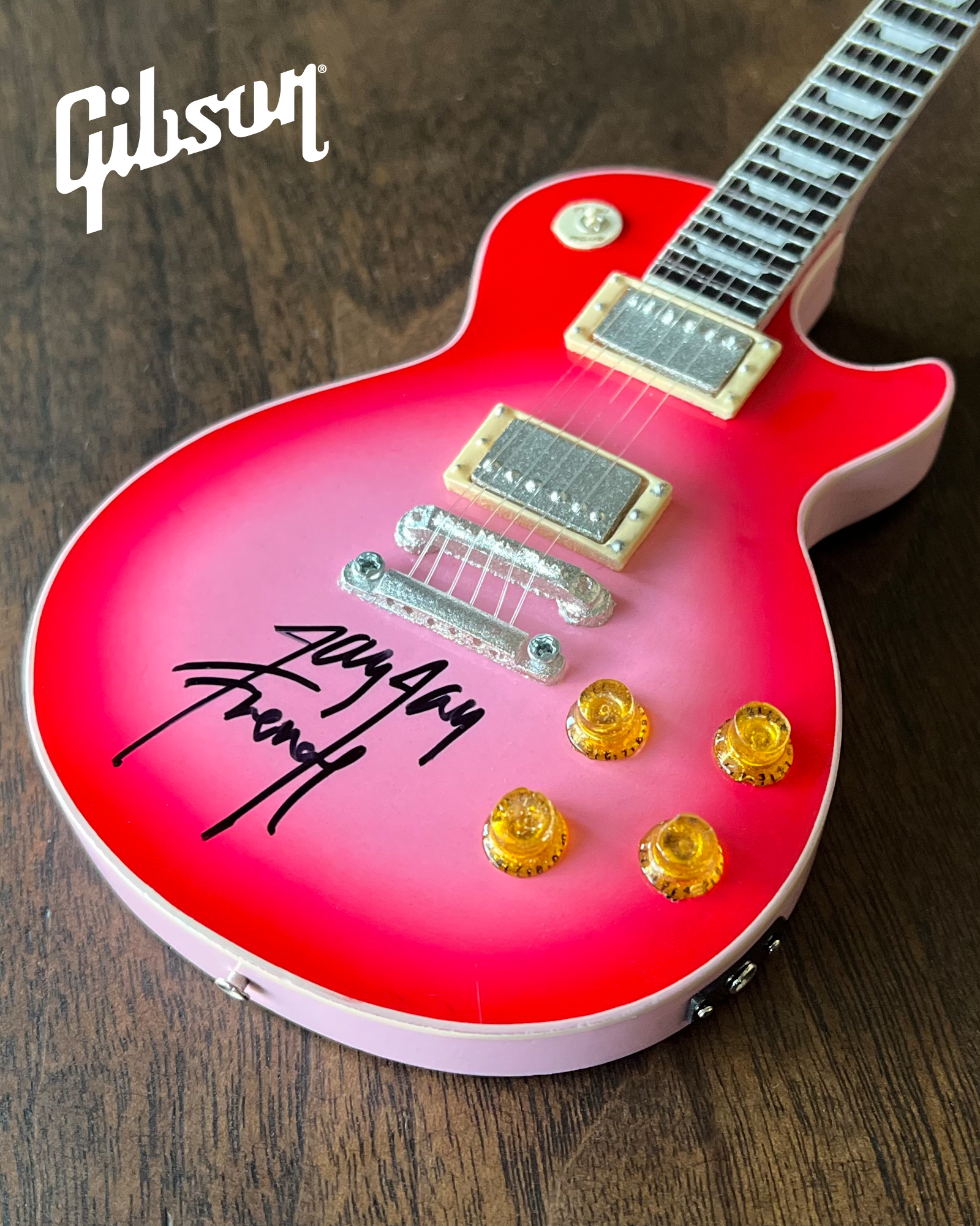 REAL AUTOGRAPHED - Gibson Les Paul Jay Jay French Twisted Sister Pinkburst 1:4 Scale Mini Guitar Model