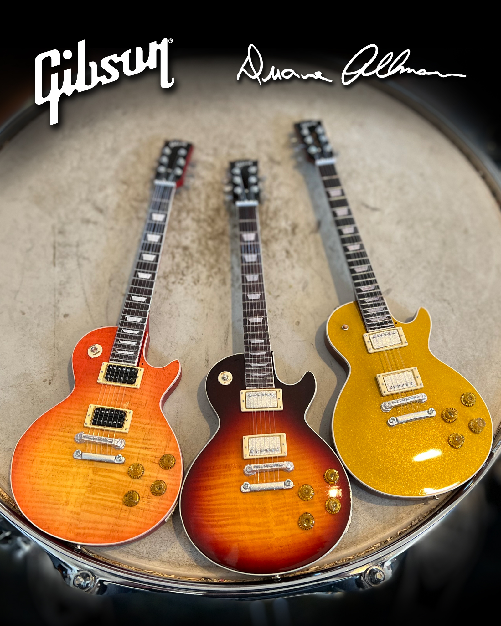 Duane Allman SET OF 3 Gibson™ Les Paul™ Mini Guitars by AXE HEAVEN®