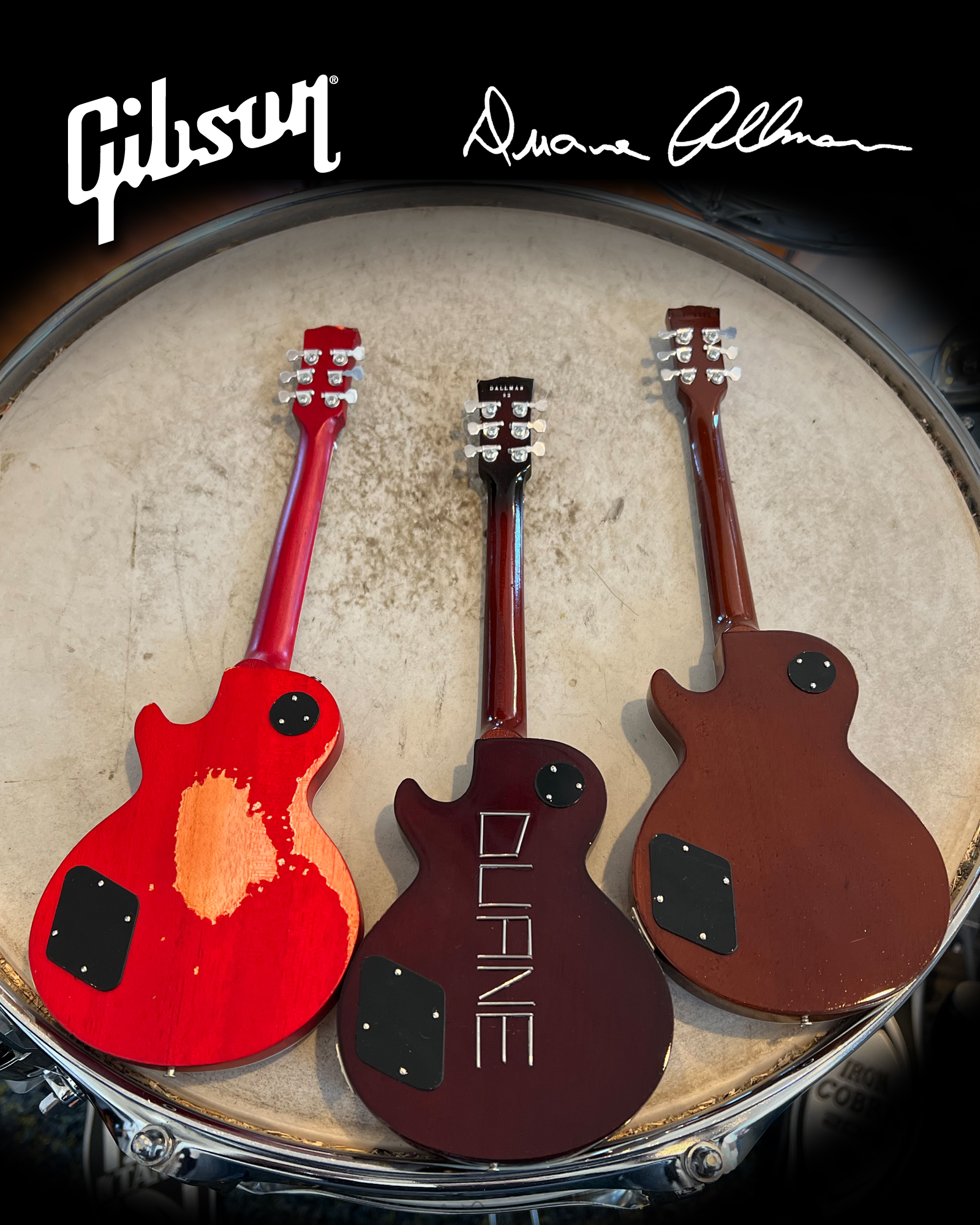Duane Allman SET OF 3 Gibson™ Les Paul™ Mini Guitars (Backs) by AXE HEAVEN®