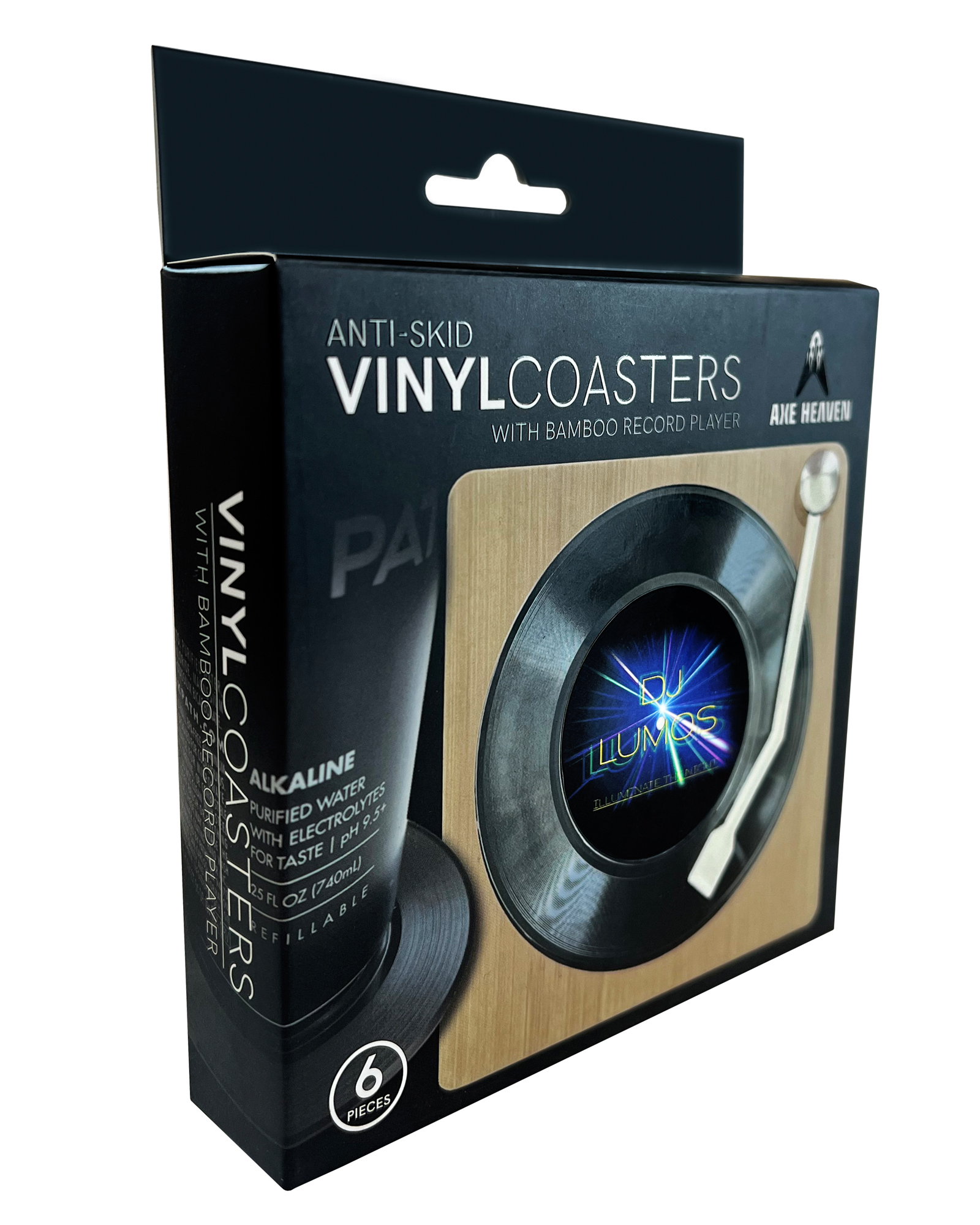 Gift Box for CUSTOM Logo Record Coaster Set of 6 with Bamboo Record Player - Customizable for Large Orders