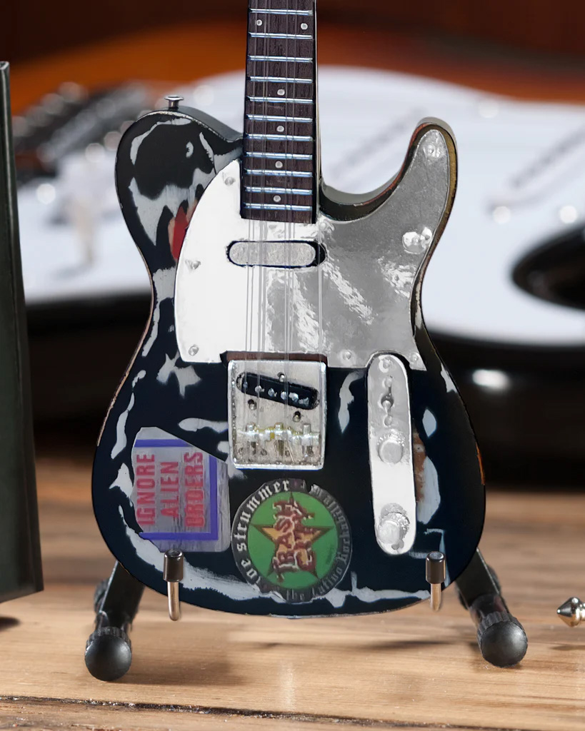Officially Licensed Joe Strummer Fender™ Telecaster™ Signature Relic Mini Guitar Replica - Closeup