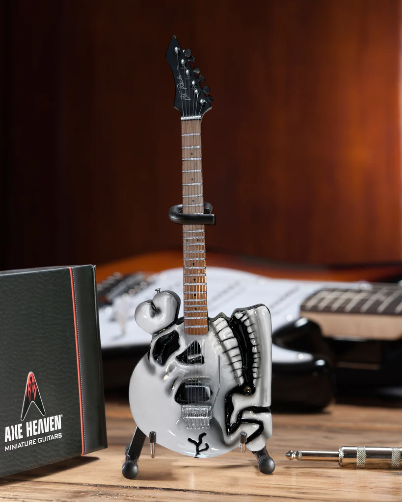 Official B.C. Rich® Custom Skull Miniature Guitar Replica - C.C. DeVille - Poison / A-Frame Stand and Gift Box