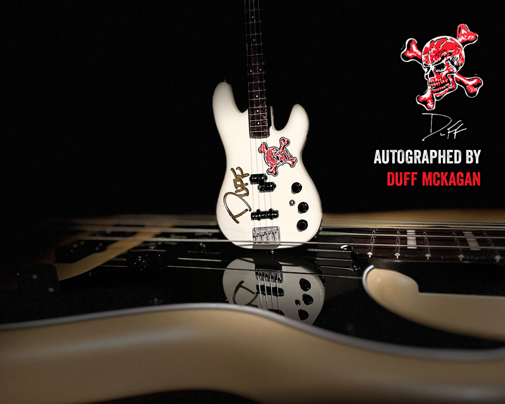 REAL AUTOGRAPHED - Duff McKagan Skull Fender™ Precision Bass™ - White Pearl Replica Collectible by AXE HEAVEN®