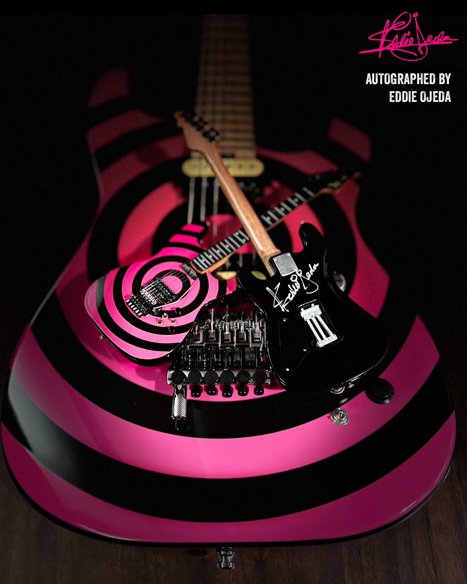 Autographed Eddie Ojeda – Twisted Sister – "Bulls Eye" Mini Guitar by AXE HEAVEN®