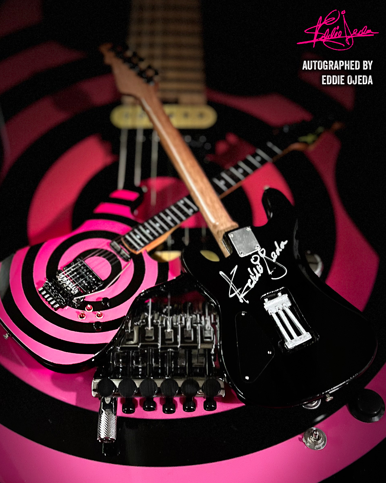 Autographed Eddie Ojeda – Twisted Sister – "Bulls Eye" Mini Guitar by AXE HEAVEN®