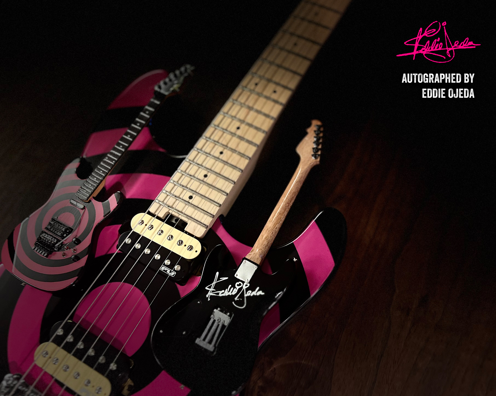 Autographed Eddie Ojeda – Twisted Sister – "Bulls Eye" Mini Guitar by AXE HEAVEN®