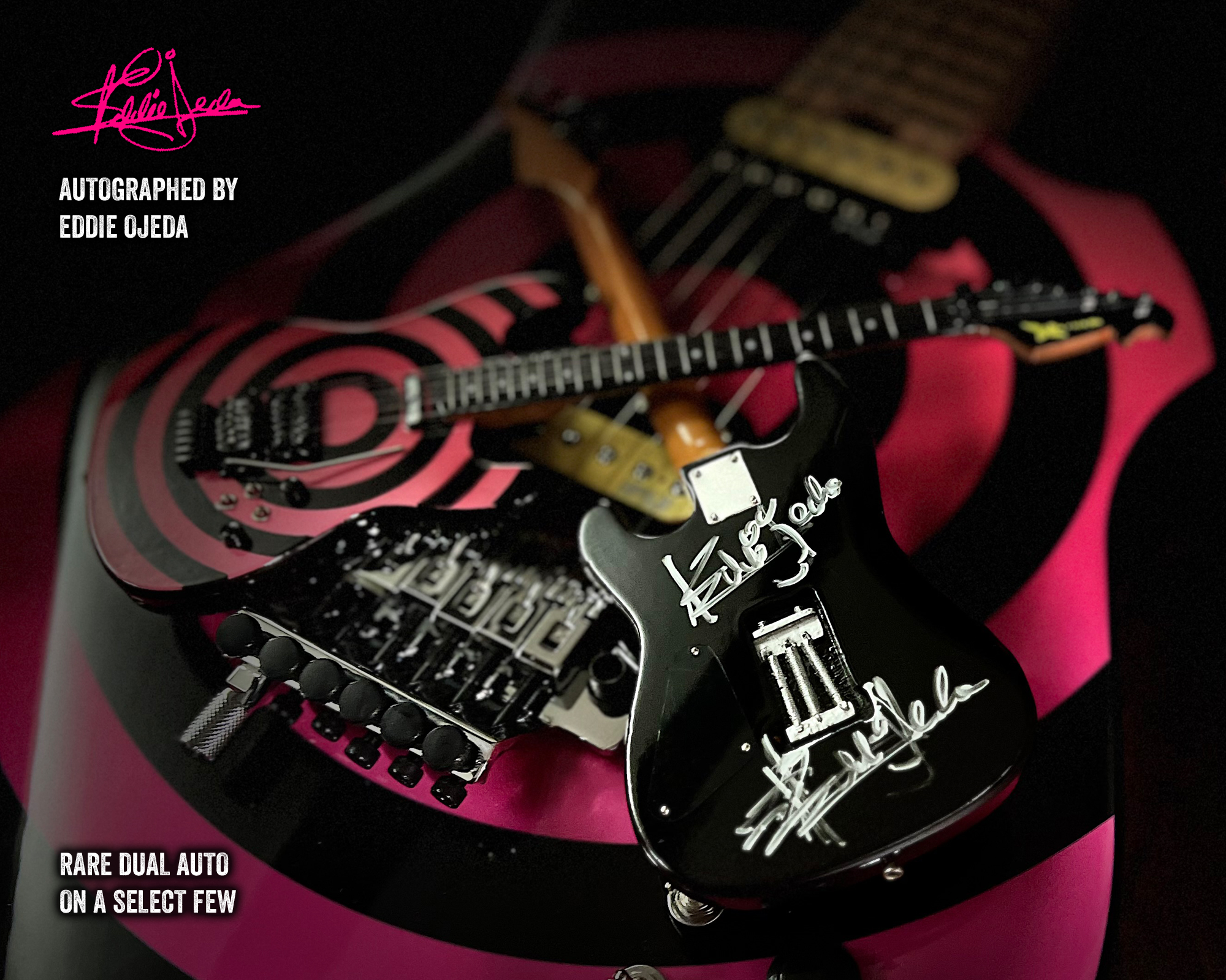 Autographed Eddie Ojeda – Twisted Sister – "Bulls Eye" Mini Guitar by AXE HEAVEN®