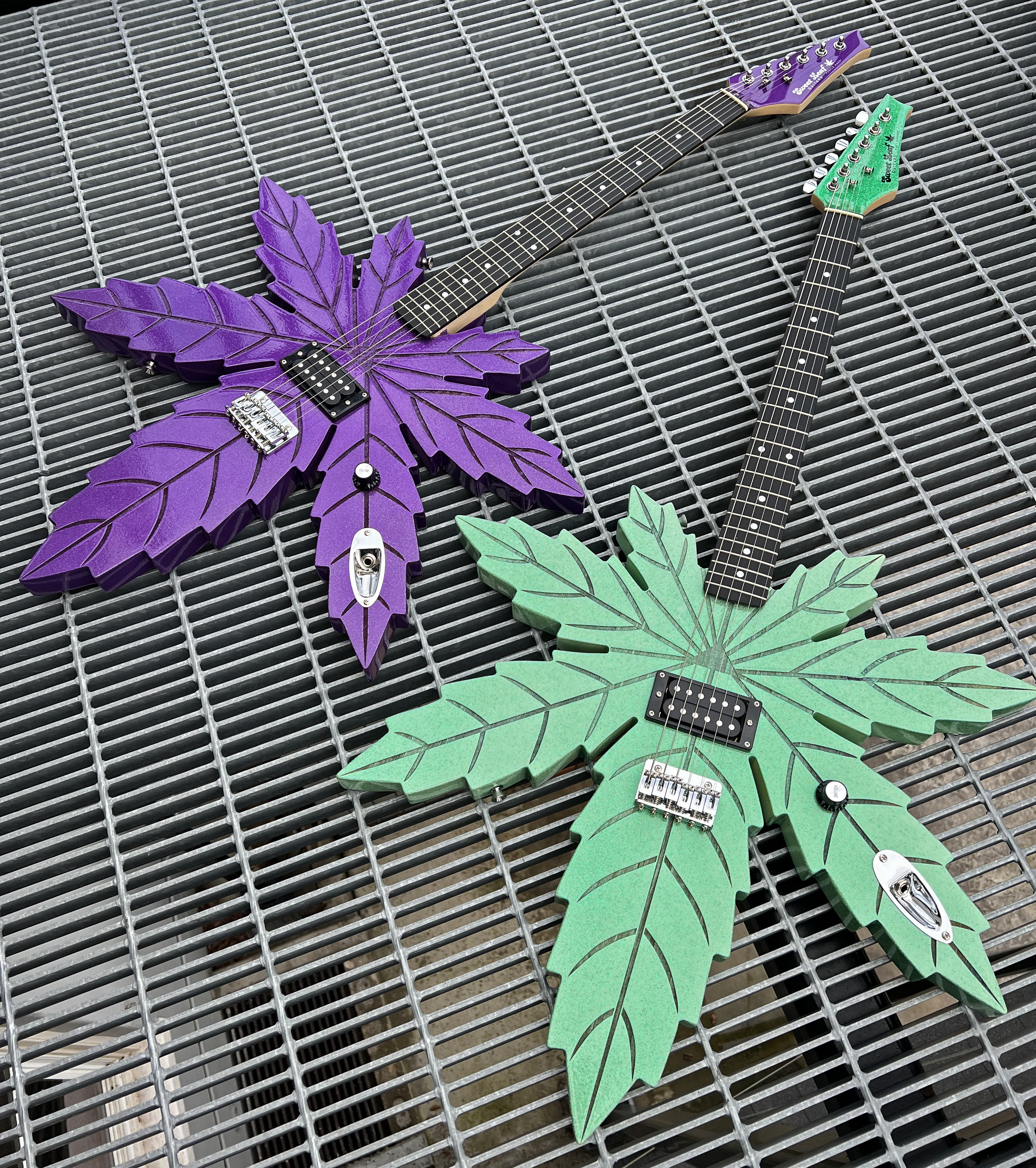 Marijuana Leaf Electric Guitars - Purple Haze and I Chong - by Sweet Leaf Guitars®