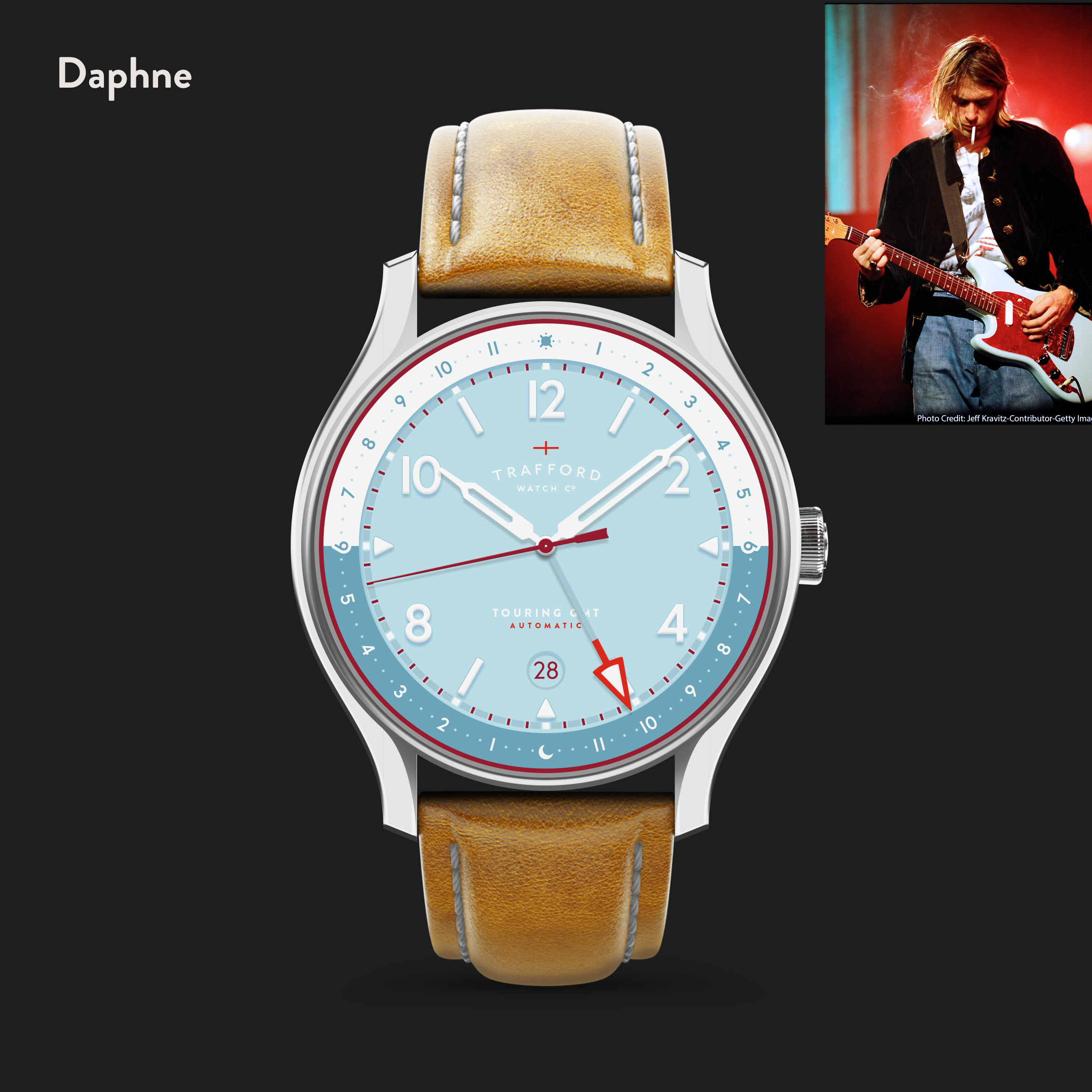 The Daphne, by Trafford Watch Co., inspired by Kurt Cobain's Fender Mustang guitar.