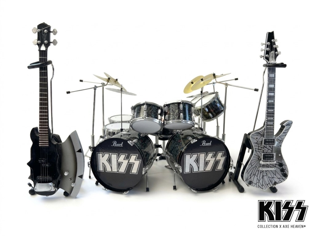 KISS® CLASSIC BAND SET Tribute Miniature Guitar, Bass & Drum Set - SET OF 3 Models