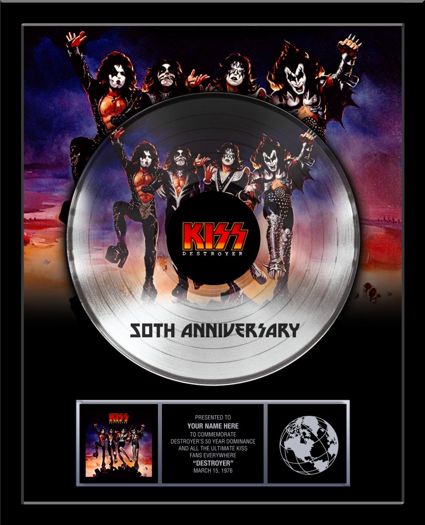 KISS® 50th Anniversary 12" Platinum Record Tribute of The DESTROYER Album - Personalized with YOUR NAME - 18" x 22" Framed